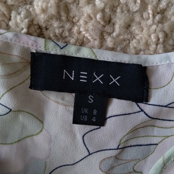 Y2K Nexx Sheer Cream Floral Print Tank Top with Ruching and Bow Tie Front Size S - Picture 4 of 4